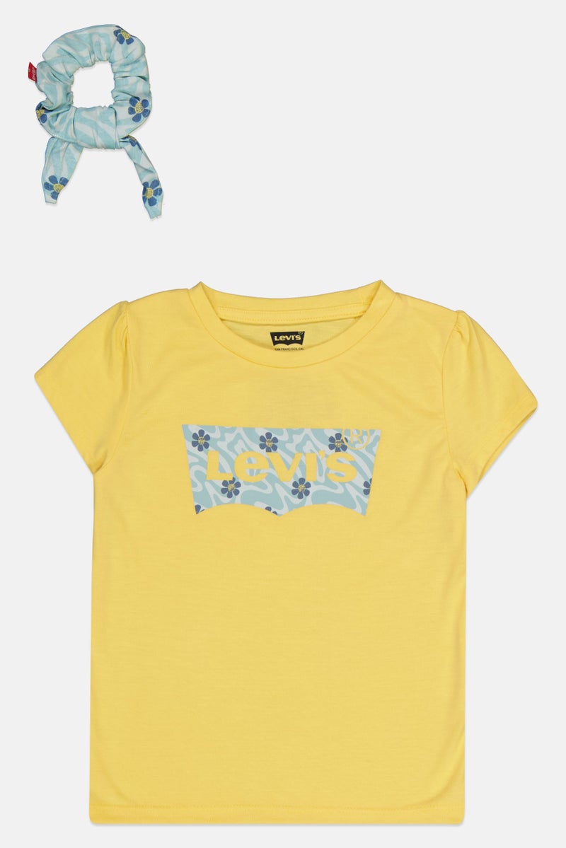 Levi's Kids Girl 2 Piece Brand Logo Top And Scrunchie Set, Yellow - Image 2