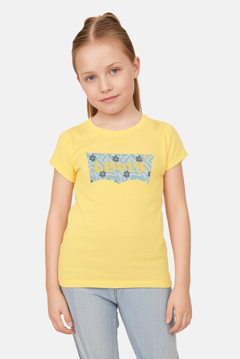 Levi's Kids Girl 2 Piece Brand Logo Top And Scrunchie Set, Yellow - Image 1