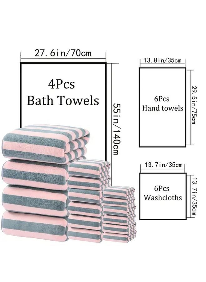 Purple Stripes Microfiber Bath Towel Set 16pcs Quick Drying Soft Hotel Bathroom Supplies - Image 3