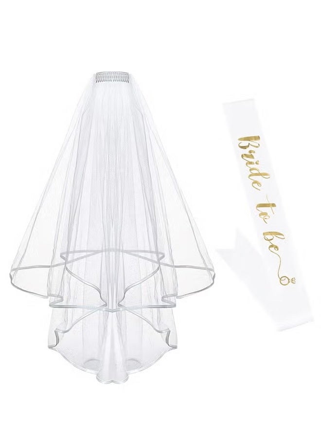 ACECOAT Short Bridal Veil for Women Simple Tulle Satin Edge Wedding Accessory with Sash for Wedding Bachelorette Party and Daily Use - Image 1
