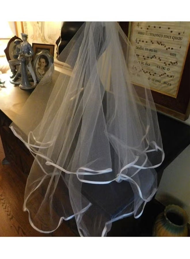 ACECOAT Short Bridal Veil for Women Simple Tulle Satin Edge Wedding Accessory with Sash for Wedding Bachelorette Party and Daily Use - Image 3