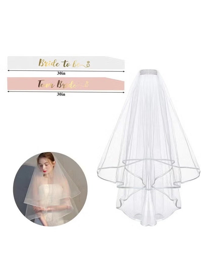 ACECOAT Short Bridal Veil for Women Simple Tulle Satin Edge Wedding Accessory with Sash for Wedding Bachelorette Party and Daily Use - Image 5