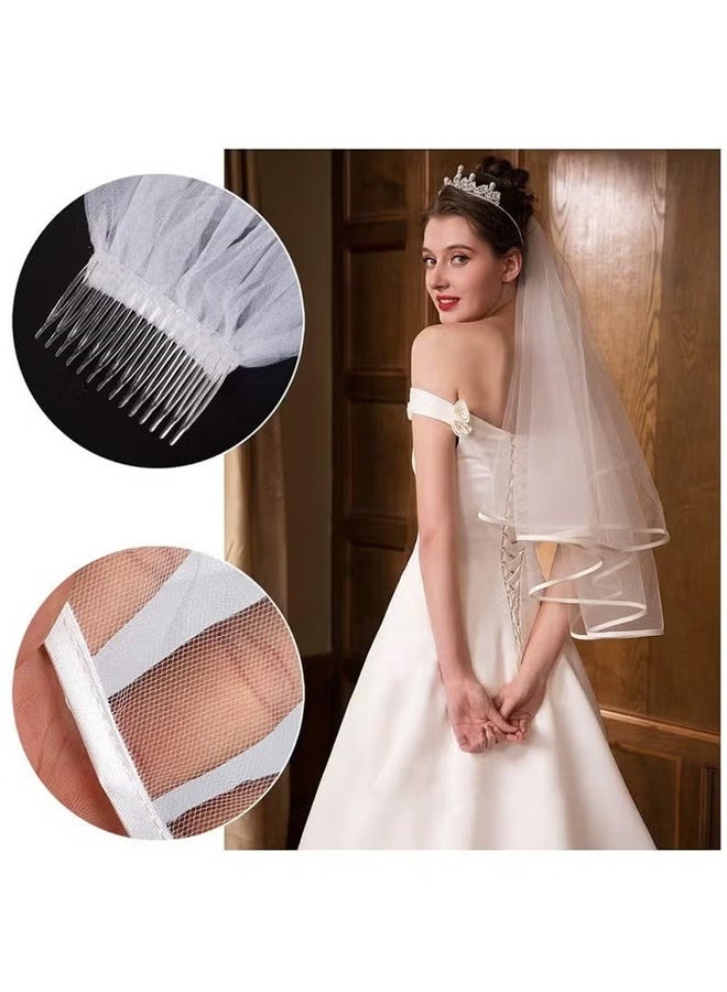 ACECOAT Short Bridal Veil for Women Simple Tulle Satin Edge Wedding Accessory with Sash for Wedding Bachelorette Party and Daily Use - Image 2
