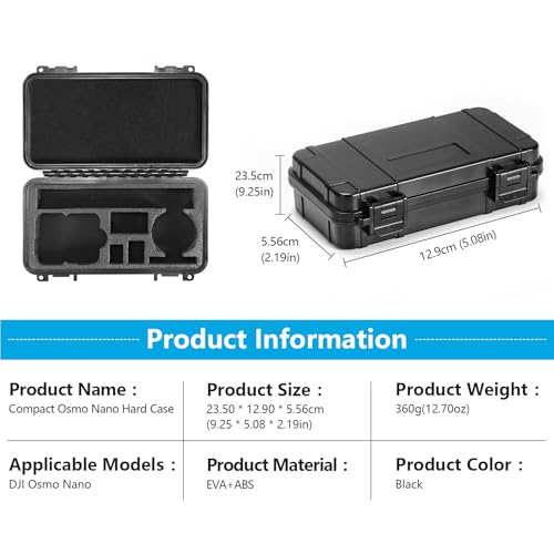 AMAZEAR Hard Case for DJI Osmo Nano Accessories, DJI Osmo Nano Hard Shell Protective Cases for Storage, Travel, Easy Carrying, EVA + ABS Waterproof Storage - Black - Image 5