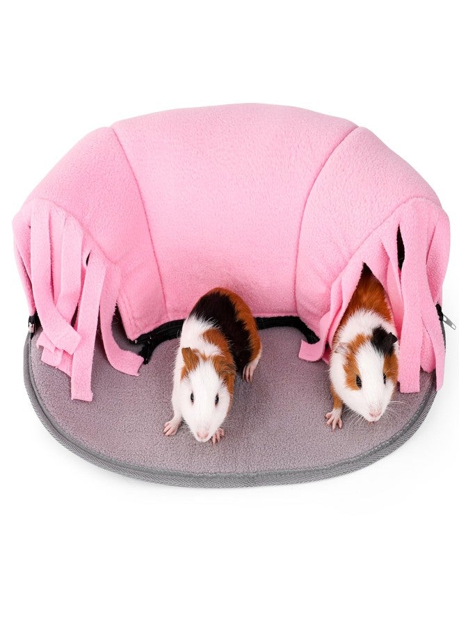 ONEJU Guinea Pig Tunnel, 2-Way Tunnel for Guinea Pig, Hamster and Other Small Pets, Zip Design for Use and Storage, Pure Pink and Grey - Image 1