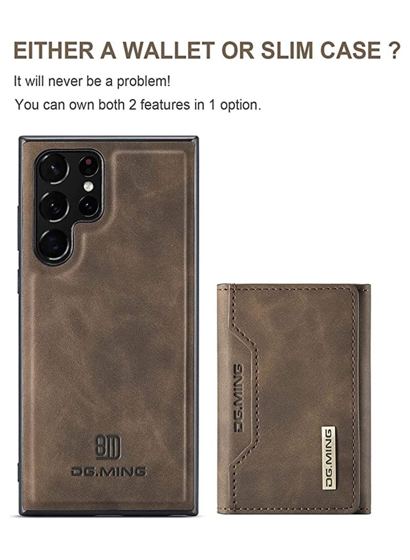 DGMING Protector for Samsung Galaxy S23 Ultra Wallet Case 2 in 1 Detachable Leather Wallet Back Cover Magnetic Wallet Protective Guard Shell with Stand Card Holder Coffee - Image 2