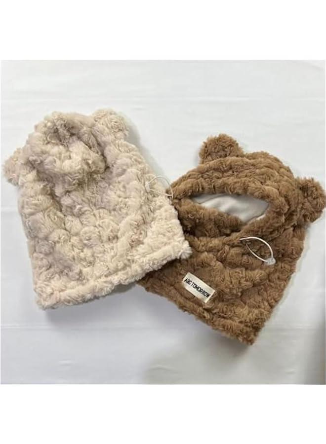 Generic Winter Beanies Caps Windproof Outdoor Neck Warmer Scarf Set Hooded Bear Ears Winter Ski Hat for Women  - Image 5