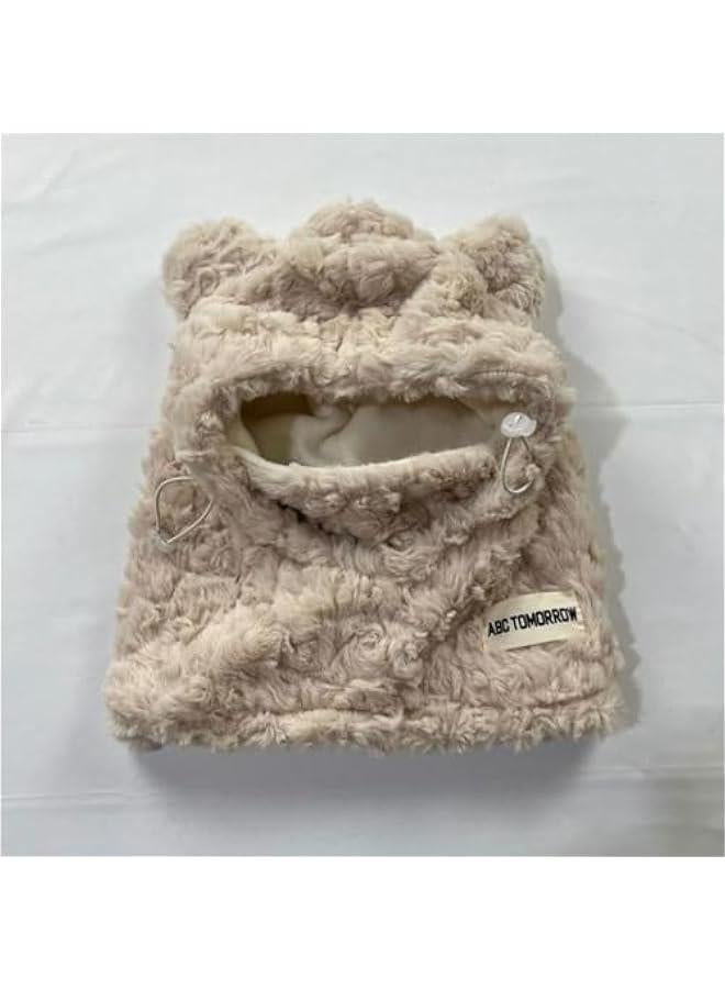 Generic Winter Beanies Caps Windproof Outdoor Neck Warmer Scarf Set Hooded Bear Ears Winter Ski Hat for Women  - Image 4