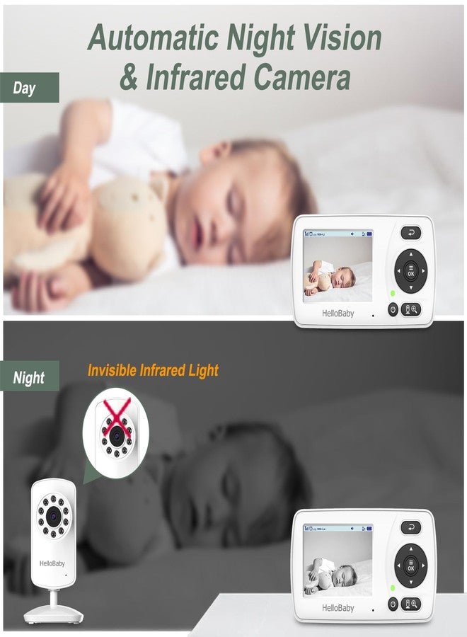 Hellobaby HB30 Video Baby Monitor with Digital Camera and Audio, No WiFi No App Safety Baby Monitor, 8 Languages, Auto Night Vision, 1000ft Transmission Range, 2.4 inch Portable Screen, White - Image 5