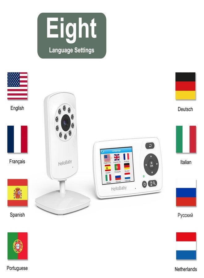 Hellobaby HB30 Video Baby Monitor with Digital Camera and Audio, No WiFi No App Safety Baby Monitor, 8 Languages, Auto Night Vision, 1000ft Transmission Range, 2.4 inch Portable Screen, White - Image 3