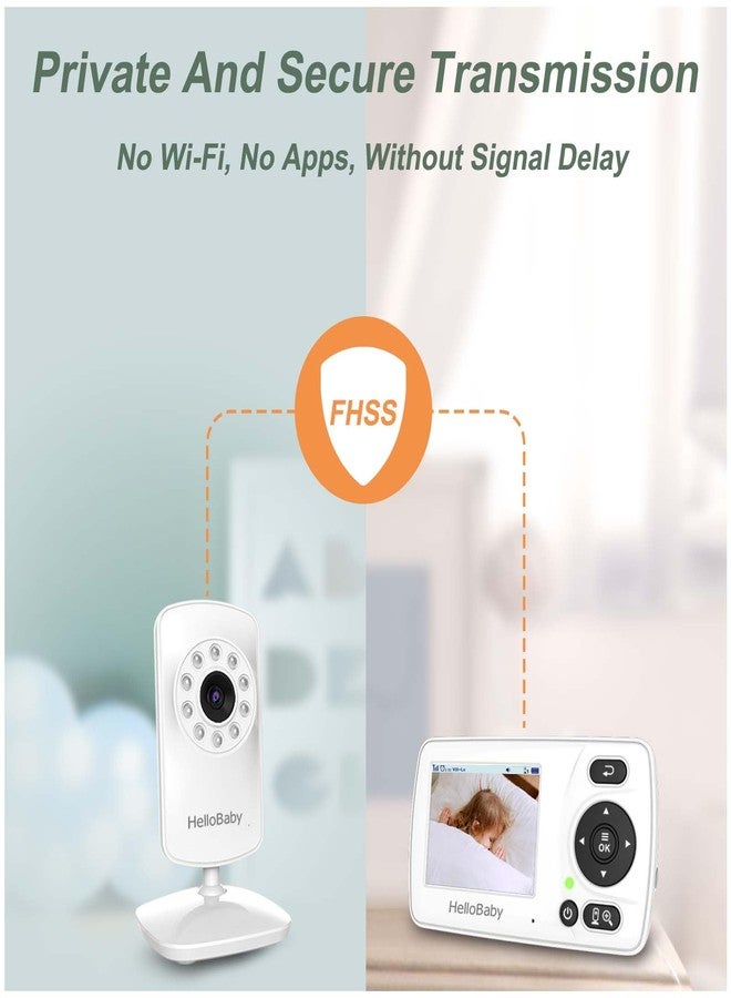 Hellobaby HB30 Video Baby Monitor with Digital Camera and Audio, No WiFi No App Safety Baby Monitor, 8 Languages, Auto Night Vision, 1000ft Transmission Range, 2.4 inch Portable Screen, White - Image 4