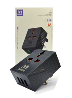 MARVERS Marvers MS TC3112 International Universal Travel Adaptor 3 USB Ports With 6A Quick Charging Black Pack of 2  - Image 2