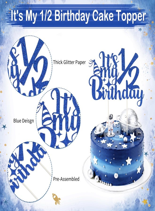 THAWAY 1/2 Birthday Blue Half Birthday Decorations - Blue Star It's My 1/2 Birth Banner, Glitter Cake Topper Tassel Wood Bead High Chair Banner & Crown, Hat Halfway to One Boy Girl Party Supplies - Image 5
