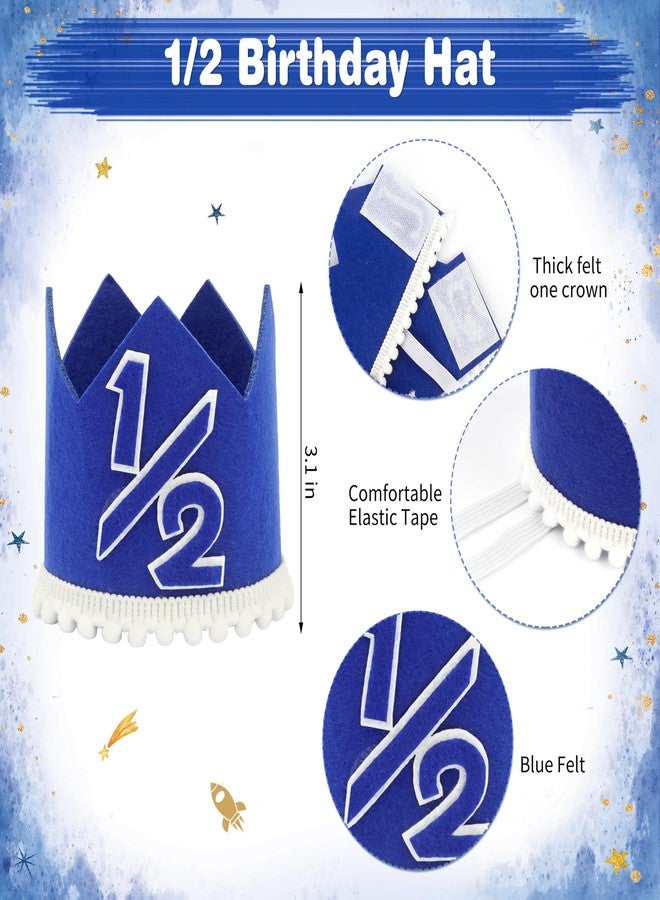 THAWAY 1/2 Birthday Blue Half Birthday Decorations - Blue Star It's My 1/2 Birth Banner, Glitter Cake Topper Tassel Wood Bead High Chair Banner & Crown, Hat Halfway to One Boy Girl Party Supplies - Image 4
