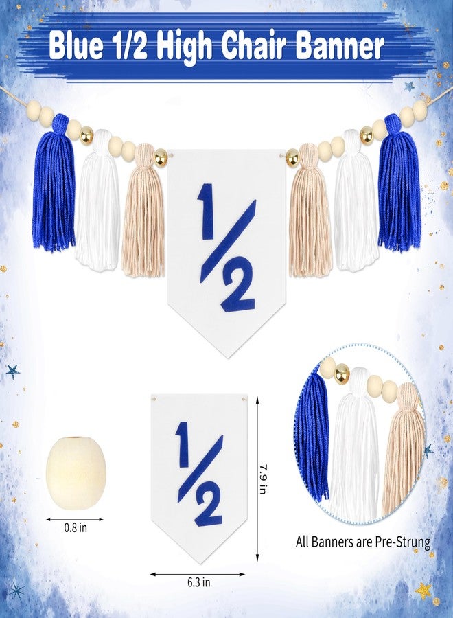 THAWAY 1/2 Birthday Blue Half Birthday Decorations - Blue Star It's My 1/2 Birth Banner, Glitter Cake Topper Tassel Wood Bead High Chair Banner & Crown, Hat Halfway to One Boy Girl Party Supplies - Image 3