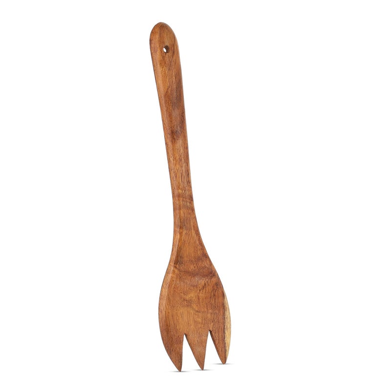 Wooden Kitchen Utensil Set, 4 Pieces, Natural Wood Serving Spoons and Fork, Dark Brown - Image 3