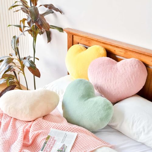 XVTRU Dusty Pink Heart Pillows, Cute Heart Decorative Pillow, Heart Shaped Throw Pillows for Bed, Faux Rabbit Fur Plush Hoom Decor Pillow Cushion for Chair Sofa Living Room (Mini 12.9" x 9.8") - Image 4
