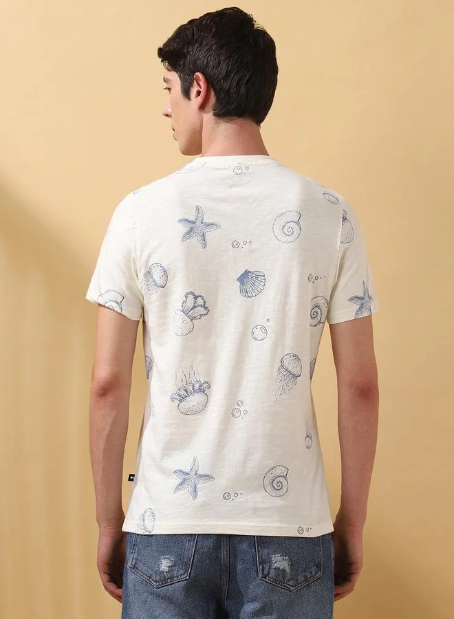 Dennis Lingo Men's Marshmallow 100% Cotton Printed Regular Fit T-Shirt