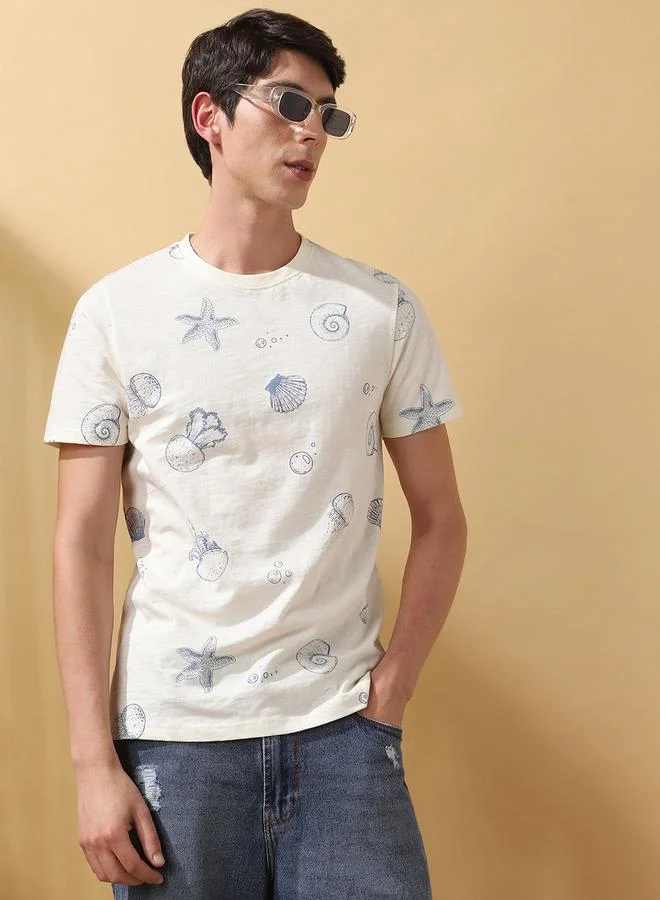 Dennis Lingo Men's Marshmallow 100% Cotton Printed Regular Fit T-Shirt