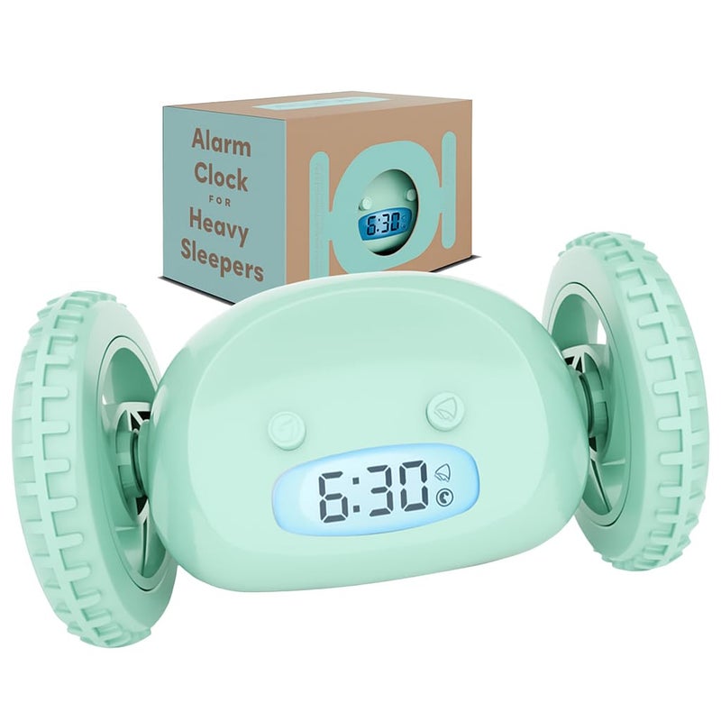 CLOCKY Alarm Clock on Wheels â€“ Loud Rolling Alarm Clock for Heavy Sleepers | Runaway Clock That Jumps & Runs to Wake You Up | Funny Unique Gift for Adults, Teens & Kids Bedrooms (Mint) - Image 1