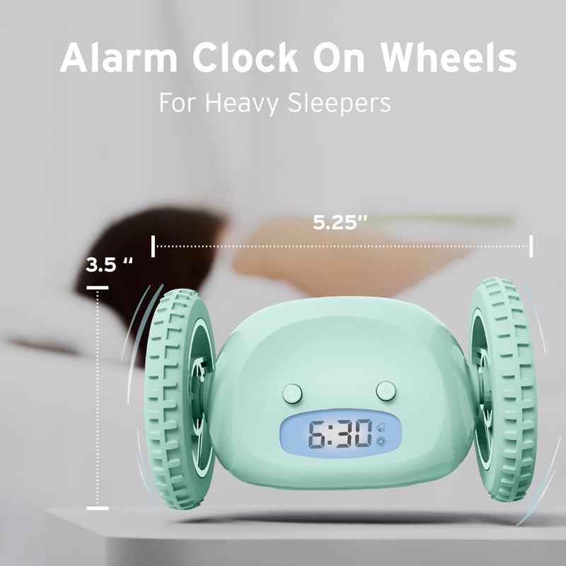 CLOCKY Alarm Clock on Wheels â€“ Loud Rolling Alarm Clock for Heavy Sleepers | Runaway Clock That Jumps & Runs to Wake You Up | Funny Unique Gift for Adults, Teens & Kids Bedrooms (Mint) - Image 2