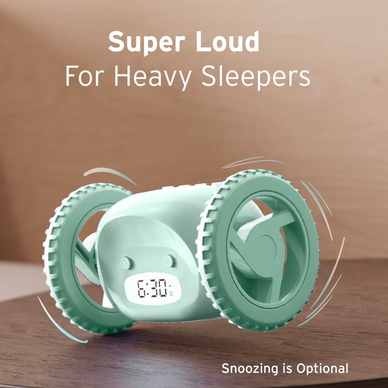 CLOCKY Alarm Clock on Wheels â€“ Loud Rolling Alarm Clock for Heavy Sleepers | Runaway Clock That Jumps & Runs to Wake You Up | Funny Unique Gift for Adults, Teens & Kids Bedrooms (Mint) - Image 3