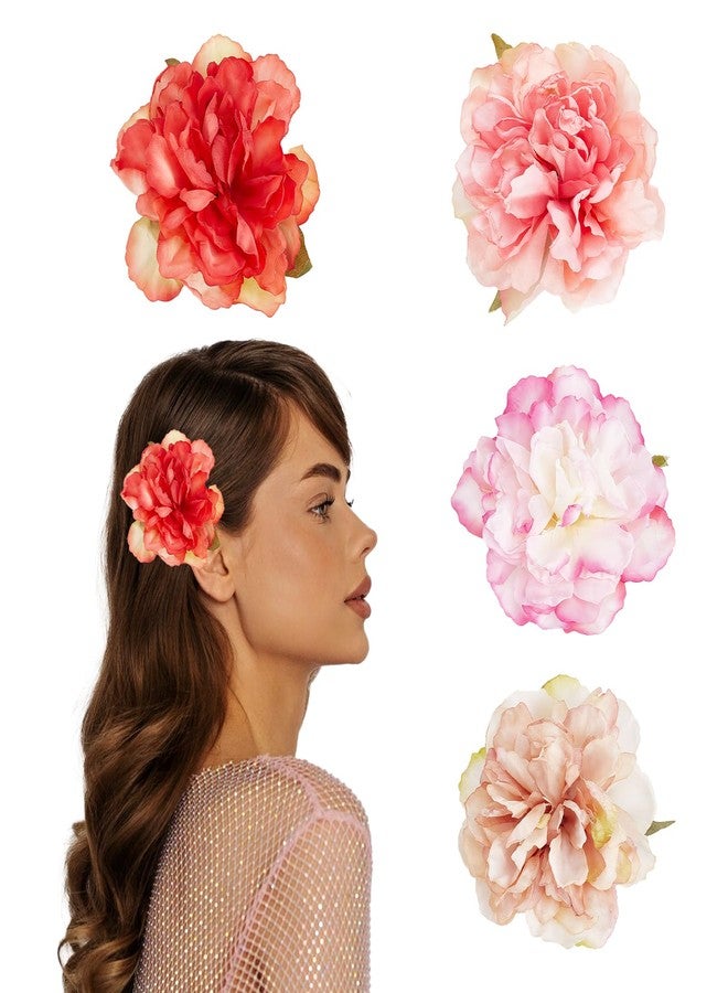 NICENEEDED 4 PCS Women Hawaiian Flower Hair Clips, Artificial Large Rose Hair Barrettes Tropical Floral Accessories, Boho Clip for Wedding Bridal Beach Party Halloween - Image 1