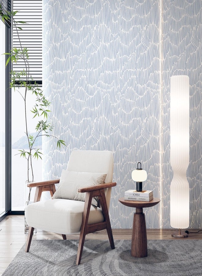 Theper Blue Wallpaper 17.3"×393" Modern Striped Wallpaper Peel and Stick Wallpaper Vinyl Boho Removable Wallpaper Self Adhesive Wallpaper for Bedroom Waterproof Wallpaper White and Blue Contact Paper - Image 2