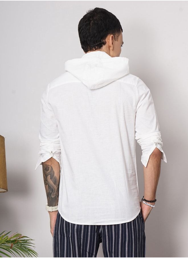 The Indian Garage Co Men Slim Fit Solid Full Sleeves Hooded Casual Shirt  - Image 2