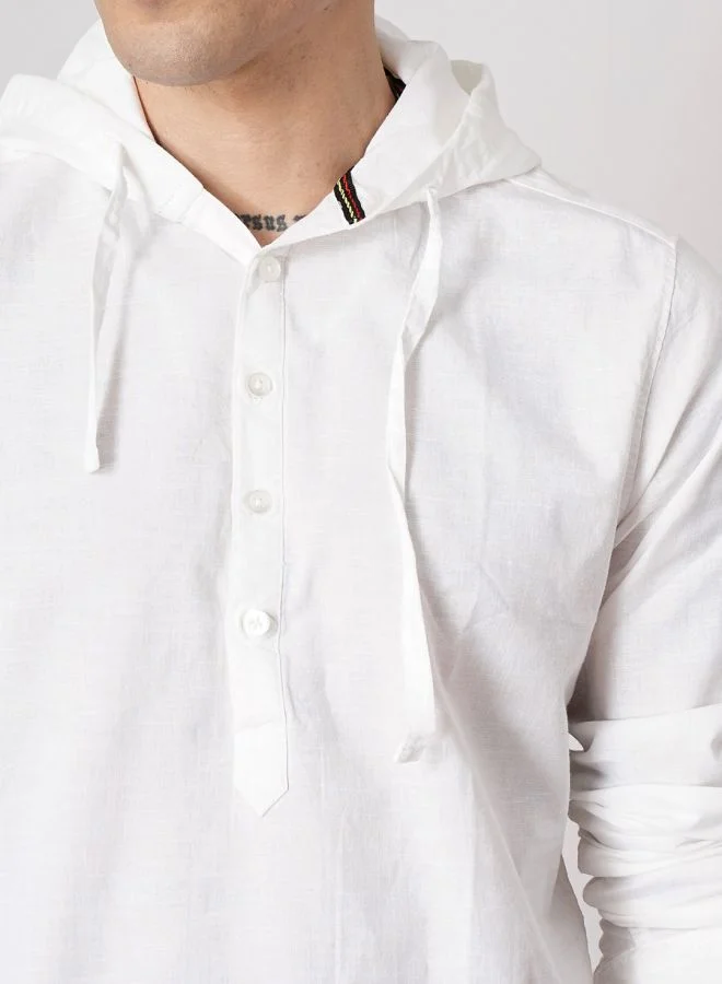 The Indian Garage Co Men Slim Fit Solid Full Sleeves Hooded Casual Shirt