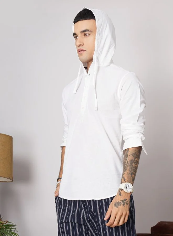 The Indian Garage Co Men Slim Fit Solid Full Sleeves Hooded Casual Shirt