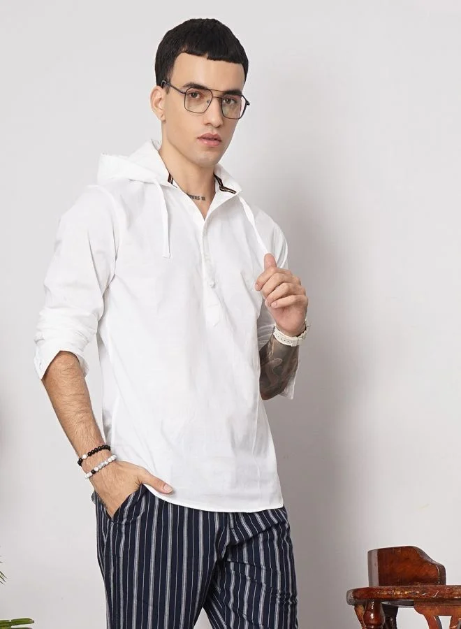 The Indian Garage Co Men Slim Fit Solid Full Sleeves Hooded Casual Shirt