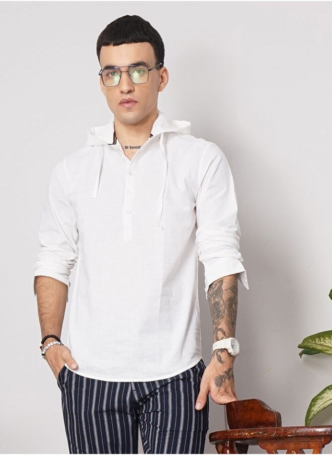 The Indian Garage Co Men Slim Fit Solid Full Sleeves Hooded Casual Shirt  - Image 1