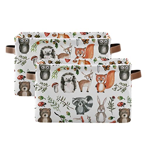 senya Storage Bin Basket 1 pcs Large Foldable Clothes Bag Collapsible Fabric Laundry Hamper Folding Washing Bin (Rectangle-Cute Woodland Animals) - Image 2