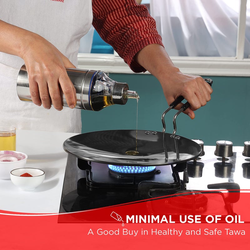 VINOD فينود بلاك بيرل بلس طاسة روتي مصنوعة من الألمنيوم المؤكسد - 25 سم | 5.25 مم سمك | مقبض باكلايت | طاسة شاباتي، أومليت | مقاومة للخدوش | قاعدة تعمل بالحث والغاز | ضمان لمدة 2 سنة - Image 2