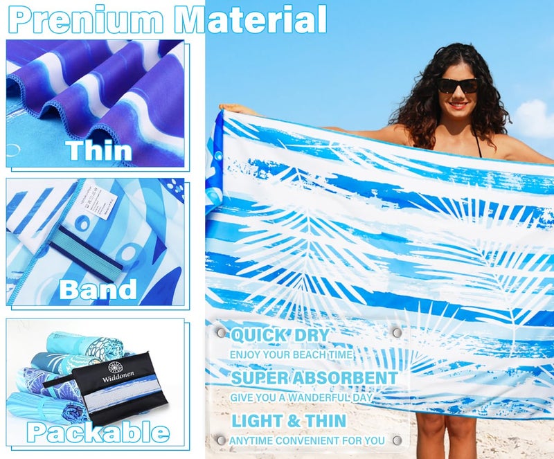 Widdonen Lightweight Thin Microfiber Beach Towel Sand Free Quick Dry Absorbent Compact Soft Pool Swim Travel Towels Extra Large Oversized Beach Accessories Packable Essentials Stuff Gifts for Adult 32*71 Inch - Image 4