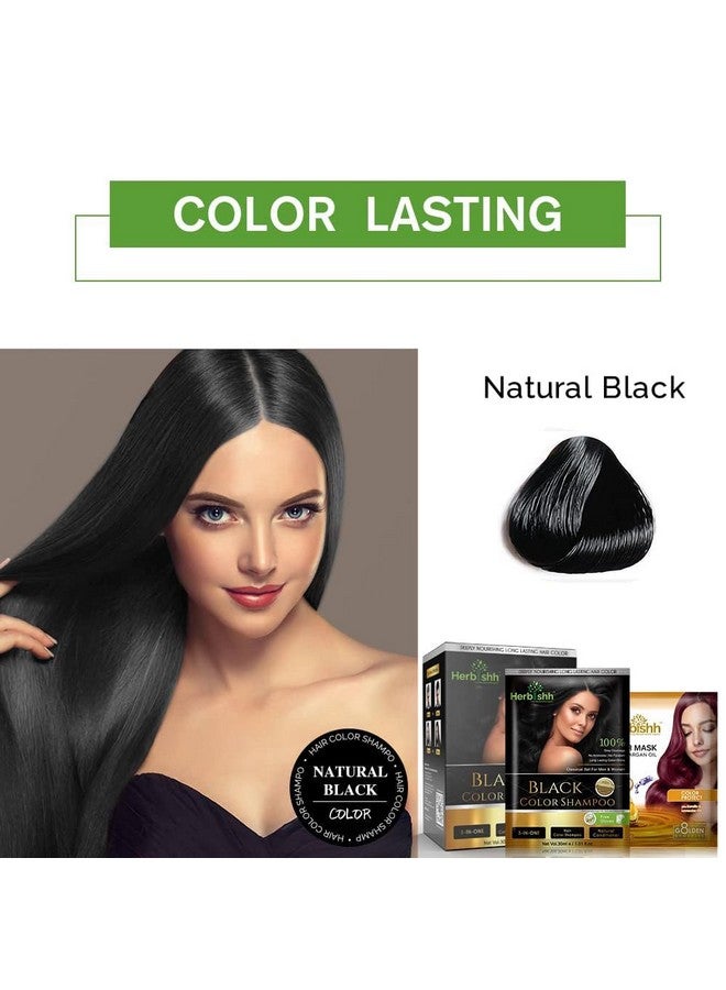 Herbishh Natural Hair Dye Shampoo with Argan Mask - Long-Lasting Color for Gray Hair - Travel Size, 10+1 Pack, Ammonia-Free (Black) - Image 2