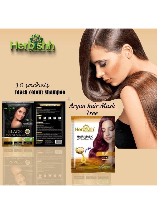 Herbishh Natural Hair Dye Shampoo with Argan Mask - Long-Lasting Color for Gray Hair - Travel Size, 10+1 Pack, Ammonia-Free (Black) - Image 5