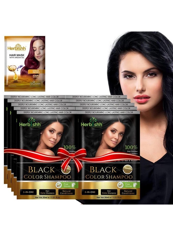 Herbishh Natural Hair Dye Shampoo with Argan Mask - Long-Lasting Color for Gray Hair - Travel Size, 10+1 Pack, Ammonia-Free (Black) - Image 1