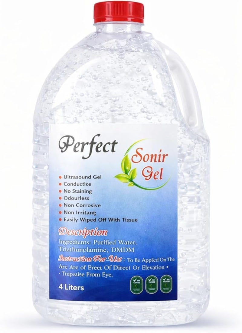 Perfect Sonir Gel Medical Ultrasound Gel, 4L, Conductive, Non-Irritating, Water-Soluble, for Medical Imaging and Physiotherapy (Transparent)