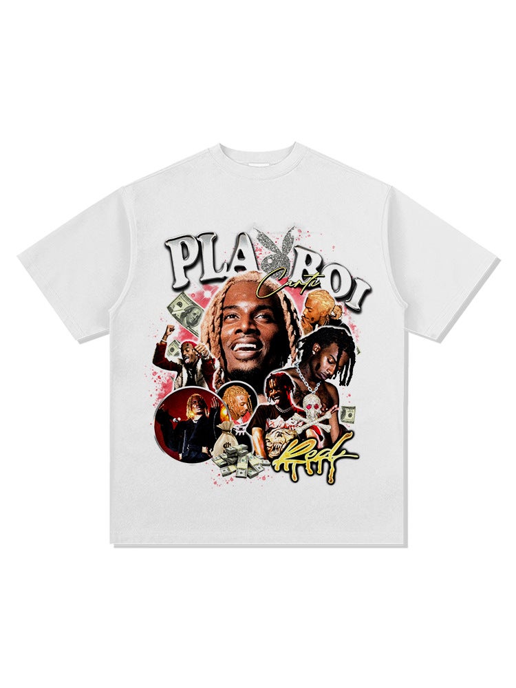 Playboi Carti Printed Hip Hop Rap Short Sleeve T-Shirt American Retro Vintage Heavy Cotton Top - Image 3