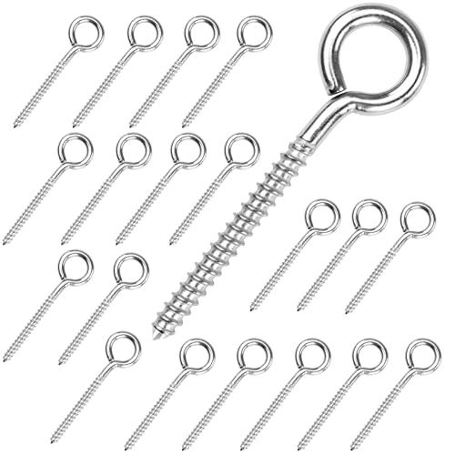 Muzata 20 Pack Eye Screws 33 Inch Stainless Steel Eye Hooks Screw for Wood Heavy Duty Self Tapping M6 Eyelet Hooks Securing Cables Wire Indoor Outdoor CR18 - Image 1