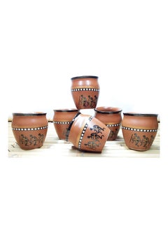 Ceramic Handpainted Print Kullad Tea Cups And Coffee Cup Set 220 ML Set Of 6