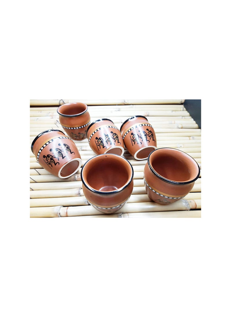 Generic - Ceramic Handpainted Print Kullad Tea Cups And Coffee Cup Set 220 ML Set Of 6 - Image 1