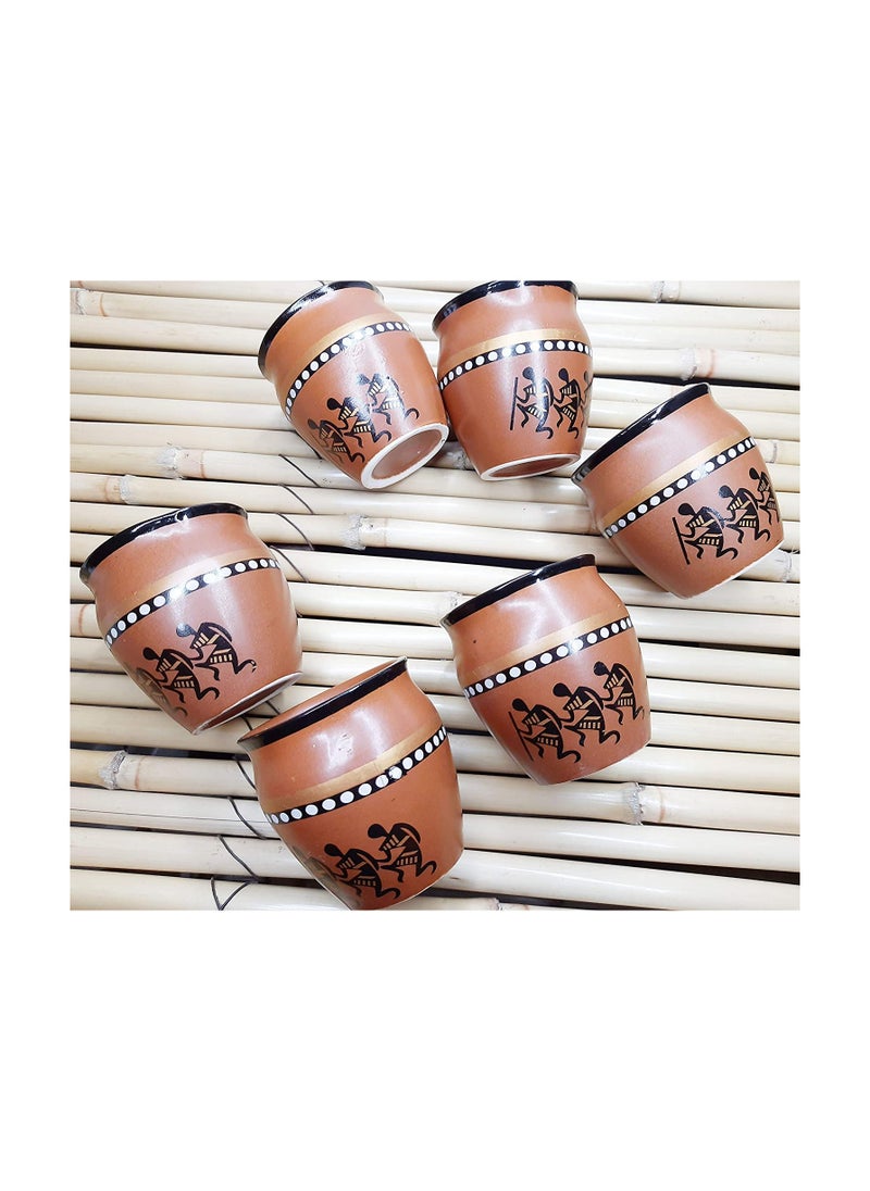 Generic - Ceramic Handpainted Print Kullad Tea Cups And Coffee Cup Set 220 ML Set Of 6 - Image 1