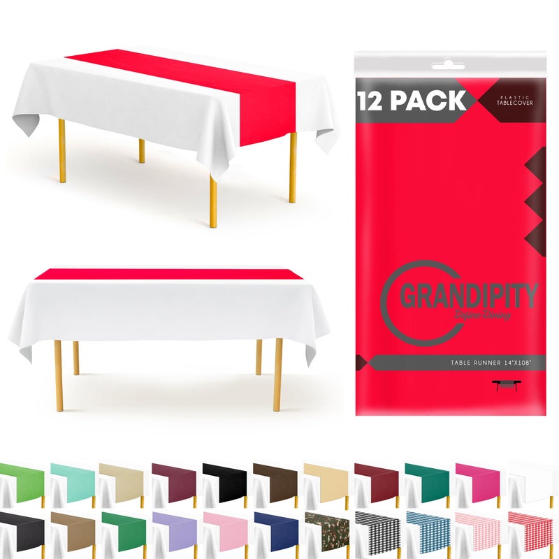 Grandipity Red 12 Pack Premium Disposable Plastic Table Runner 14 x 108 Inch Table Runner for Dinner Parties  Events