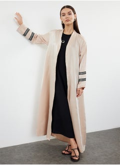 trendyol Beige Embroidered Shiny Long Woven Cap & Abaya & Abaya TCTSS24KF00004  - Image 1