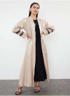 trendyol Beige Embroidered Shiny Long Woven Cap & Abaya & Abaya TCTSS24KF00004  - Image 2