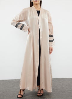 trendyol Beige Embroidered Shiny Long Woven Cap & Abaya & Abaya TCTSS24KF00004  - Image 3