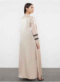 trendyol Beige Embroidered Shiny Long Woven Cap & Abaya & Abaya TCTSS24KF00004  - Image 5